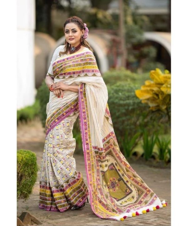 হাফ সিল্ক স্ক্রিন প্রিন্ট শাড়ি